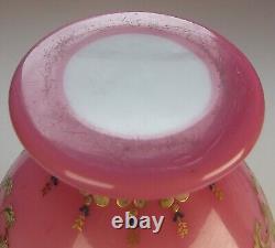 Victorian pink opaline glass vase. Raised gilding enamel decor. Harrach Moser