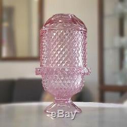 Viking Art Glass Thistle Pink Diamond Point Glimmer Fairy Lamp EUC