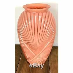 Vintage 13 Retro Art Deco 80s Rippled Peach Pink Pressed Glass Vase