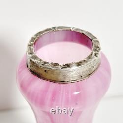 Vintage 1929 Pink Art Glass Vase with Sterling Silver Collar London Hallmarks