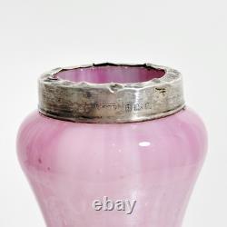 Vintage 1929 Pink Art Glass Vase with Sterling Silver Collar London Hallmarks