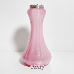 Vintage 1929 Pink Art Glass Vase with Sterling Silver Collar London Hallmarks