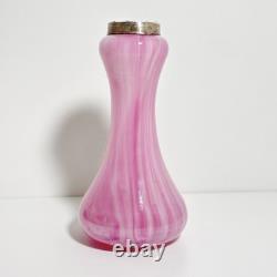 Vintage 1929 Pink Art Glass Vase with Sterling Silver Collar London Hallmarks