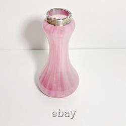 Vintage 1929 Pink Art Glass Vase with Sterling Silver Collar London Hallmarks