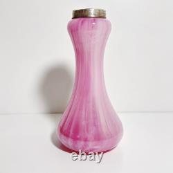 Vintage 1929 Pink Art Glass Vase with Sterling Silver Collar London Hallmarks