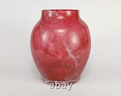 Vintage 1930s British Art Deco Stevens & Williams Pink Bubbly Cloudy Glass Vase