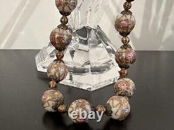 Vintage 1930s Murano Venetian Art Glass Wedding Cake White &Pink Roses Necklace