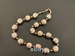 Vintage 1930s Murano Venetian Art Glass Wedding Cake White &Pink Roses Necklace