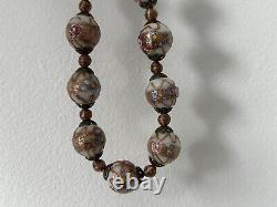 Vintage 1930s Murano Venetian Art Glass Wedding Cake White &Pink Roses Necklace