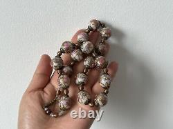 Vintage 1930s Murano Venetian Art Glass Wedding Cake White &Pink Roses Necklace