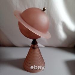 Vintage 1939 New York World's Fair Saturn Lamp Pink Frosted Glass Art Deco