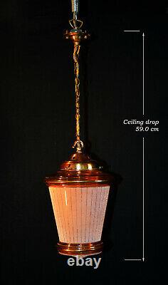 Vintage 1940s French art deco hand-moulded gilt glass bronze brass pendant light