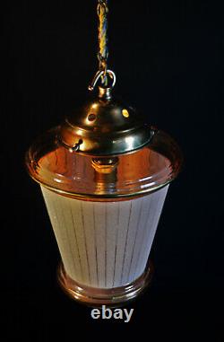Vintage 1940s French art deco hand-moulded gilt glass bronze brass pendant light