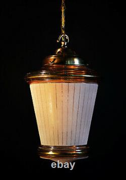 Vintage 1940s French art deco hand-moulded gilt glass bronze brass pendant light