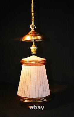 Vintage 1940s French art deco hand-moulded gilt glass bronze brass pendant light