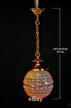 Vintage 1940s art deco antique marbled cased glass, bronze & brass pendant light