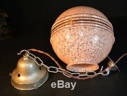 Vintage 1940s art deco antique marbled cased glass & chrome plate pendant light