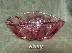 Vintage 1950's Alfredo Barbini Murano Italy Pink Art Glass Ribbed Bowl Vase