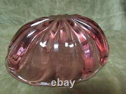 Vintage 1950's Alfredo Barbini Murano Italy Pink Art Glass Ribbed Bowl Vase