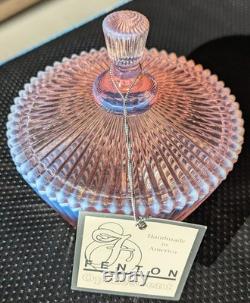 Vintage 1950s Fenton 5 Pink Opalescent Vertical Ribbed Bowl w Lid Marked Fenton