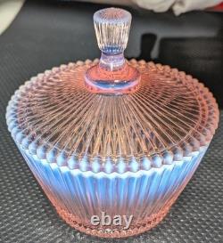 Vintage 1950s Fenton 5 Pink Opalescent Vertical Ribbed Bowl w Lid Marked Fenton