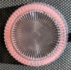 Vintage 1950s Fenton 5 Pink Opalescent Vertical Ribbed Bowl w Lid Marked Fenton
