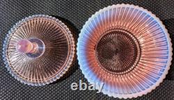 Vintage 1950s Fenton 5 Pink Opalescent Vertical Ribbed Bowl w Lid Marked Fenton