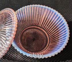 Vintage 1950s Fenton 5 Pink Opalescent Vertical Ribbed Bowl w Lid Marked Fenton