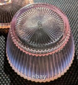 Vintage 1950s Fenton 5 Pink Opalescent Vertical Ribbed Bowl w Lid Marked Fenton