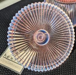 Vintage 1950s Fenton 5 Pink Opalescent Vertical Ribbed Bowl w Lid Marked Fenton