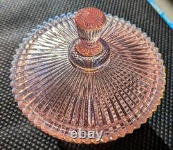 Vintage 1950s Fenton 5 Pink Opalescent Vertical Ribbed Bowl w Lid Marked Fenton