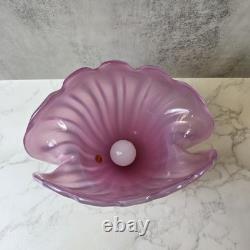 Vintage 1950s Hand Blown Pink Murano Glass Opaline Conch Shell With Pearl