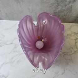Vintage 1950s Hand Blown Pink Murano Glass Opaline Conch Shell With Pearl