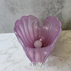 Vintage 1950s Hand Blown Pink Murano Glass Opaline Conch Shell With Pearl
