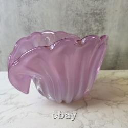 Vintage 1950s Hand Blown Pink Murano Glass Opaline Conch Shell With Pearl