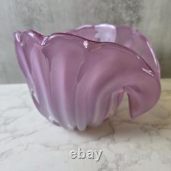 Vintage 1950s Hand Blown Pink Murano Glass Opaline Conch Shell With Pearl