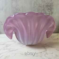 Vintage 1950s Hand Blown Pink Murano Glass Opaline Conch Shell With Pearl