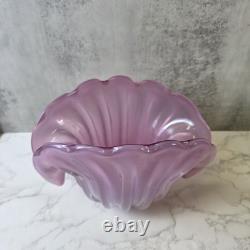 Vintage 1950s Hand Blown Pink Murano Glass Opaline Conch Shell With Pearl