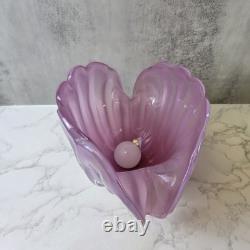 Vintage 1950s Hand Blown Pink Murano Glass Opaline Conch Shell With Pearl