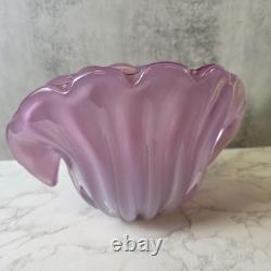 Vintage 1950s Hand Blown Pink Murano Glass Opaline Conch Shell With Pearl