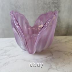 Vintage 1950s Hand Blown Pink Murano Glass Opaline Conch Shell With Pearl