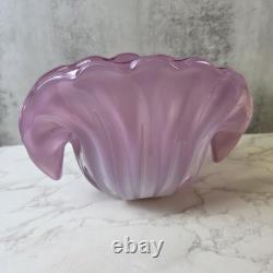 Vintage 1950s Hand Blown Pink Murano Glass Opaline Conch Shell With Pearl