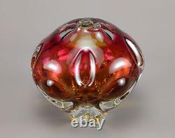 Vintage 1950s Josef Hospodka Chribska Pink/Yellow Bubble Cased Czech Glass Vase