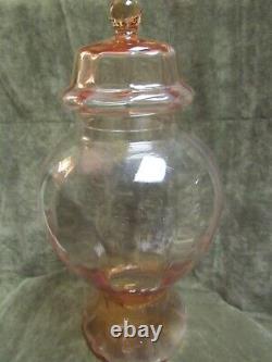 Vintage 1960's Fenton Art Glass Transprent Pink Tall Size Ginger Jar with Cover