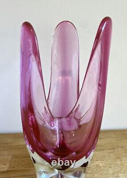 Vintage 1960's Iwatsu Hineri Japanese Art Glass Fazzoletto Vase 28cm Tall Pink