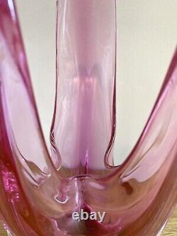 Vintage 1960's Iwatsu Hineri Japanese Art Glass Fazzoletto Vase 28cm Tall Pink