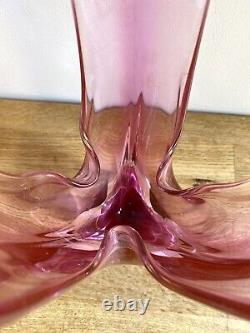 Vintage 1960's Iwatsu Hineri Japanese Art Glass Fazzoletto Vase 28cm Tall Pink