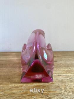 Vintage 1960's Iwatsu Hineri Japanese Art Glass Fazzoletto Vase 28cm Tall Pink