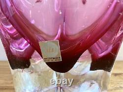 Vintage 1960's Iwatsu Hineri Japanese Art Glass Fazzoletto Vase 28cm Tall Pink