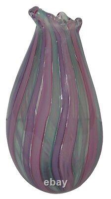 Vintage 1971 Loren Chapman Freeform Modern Art Glass Bud Vase Pink Green Purple